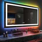 LOAAO 72”X40“ RGB LED Bathroom Mirror with Lights, Large, Anti-Fog, Dimmable Smart Lighted Bathroom Vanity Mirror, Multiple Light Modes, RGB Backlit + Front Light, Memory Function, Tempered Glass