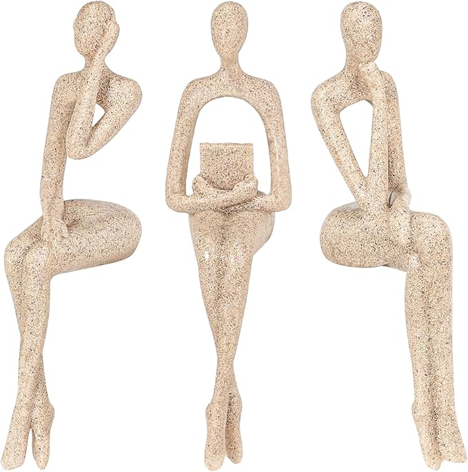 BMLCGJ Thinker Statue Gold Decor Abstract Art Sculpture, Golden Resin Collectible Figurines for Home Living Room Office Shelf Decoration,Great Gifts Ideas (Sitting Posture-Sandstone)