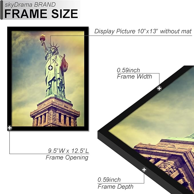 100% Solid Wood 10x13 Picture Frame Set of 2, Black Frame for 10 x 13 Inch Picture Poster Photo, Light Weight 10 by 13 HQ Matte Black Frame for Wall - 2 Pack/Black/10 x13