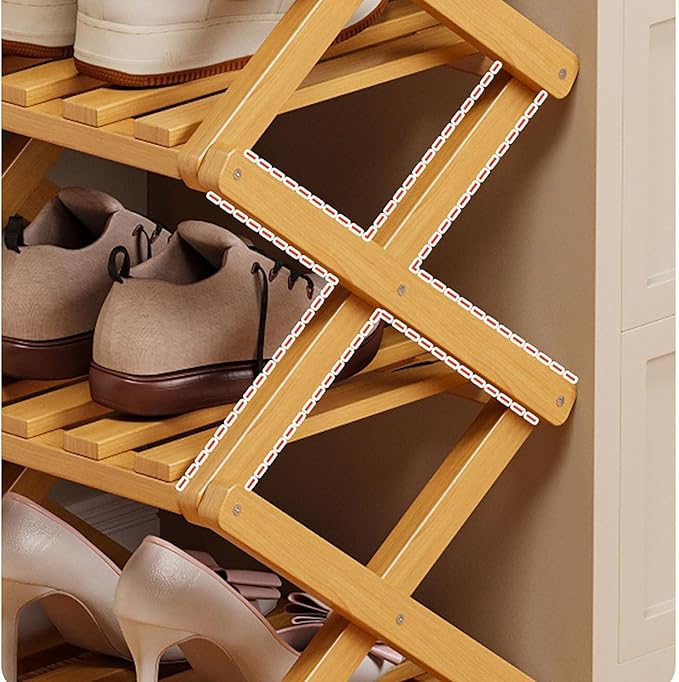 9 Tier Bamboo Shoe Rack, The 9-Tier No-Assembly Bamboo Rack, Foldable Bamboo Shoe Rack, Foldable Vertical Organizer, Vertical Shoe Organizer for Small Spaces (Nature)
