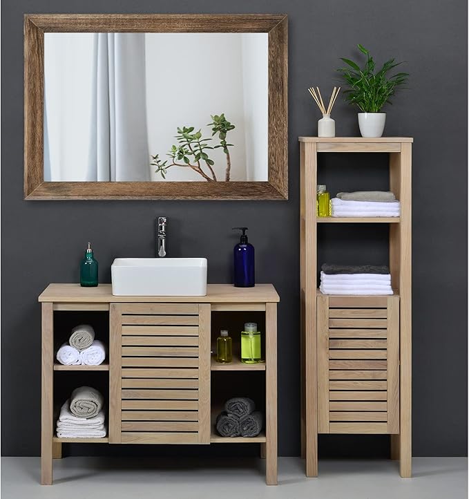AAZZKANG Rustic Wood Mirror Rectangle Decorative Wall Mirrors with Frame Large 26"x18"for Bedroom Living Room Bathroom Entryway Hanging Brown