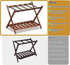 Full Assembled Luggage Rack Set of 2, Bamboo Luggage Holder Rack for Guest Room, 26.77" L Folding Suitcase Stand with 5 Nylon Straps & Storage Shelf for Bedroom Hotel (2 Pack - Brown)
