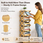 Foldable Shoe Rack, 2-9 Tier No-Tool Assembly Bamboo Organizer with Anti-Wobble X-Design for Small Spaces, Sturdy Vertical Storage Shelf for Entryway, Closet, Apartment & Dorm (Brown,6 Layers)