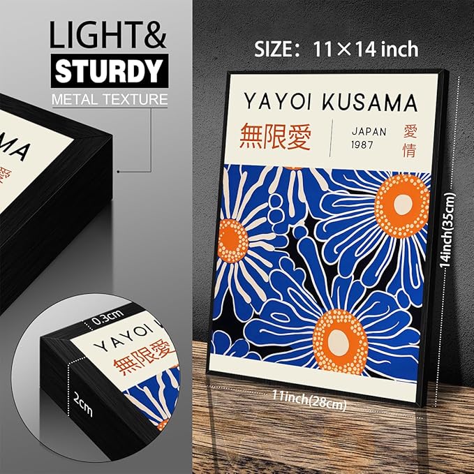 Yayoi Kusama Print Vintage Japanese Wall Art Abstract Yayoi Kusama Poster Minimalist Painting Art Exhibition Suitable for Japanese Bedroom,Living Room Office Decor 11x14in Black Framed