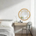 Wall Mounted Mirror, Wooden Round Framed Mirror Large Irregular Wavy Hanging Decorative Mirrors for Living Room Bedroom and Entryway Home 20 Inch Decor