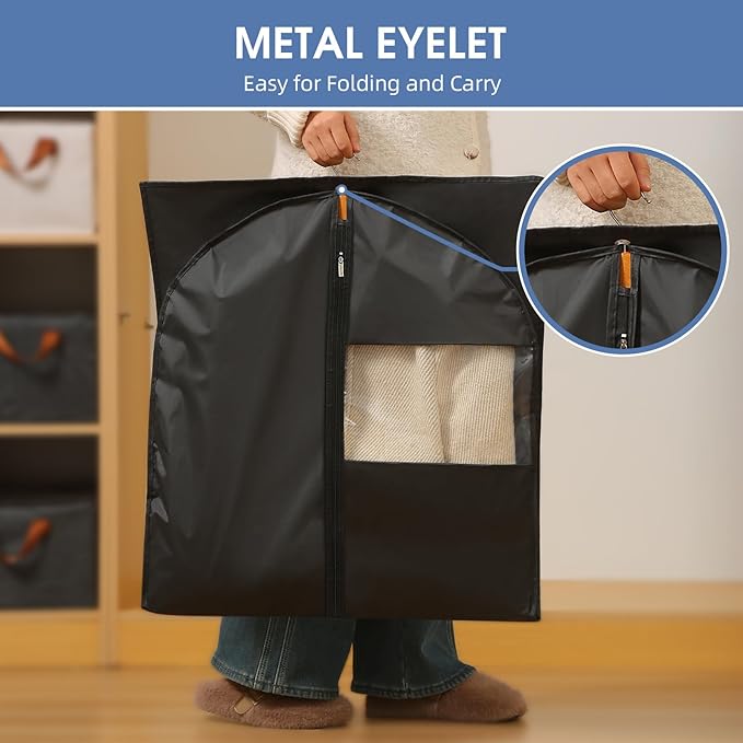 Garment Bags for Hanging Clothes, 50'' Long Dress Bags for Closet Storage, Black Garment Covers with Clear Window for Suits, Coats, Jackets（5 Packs）
