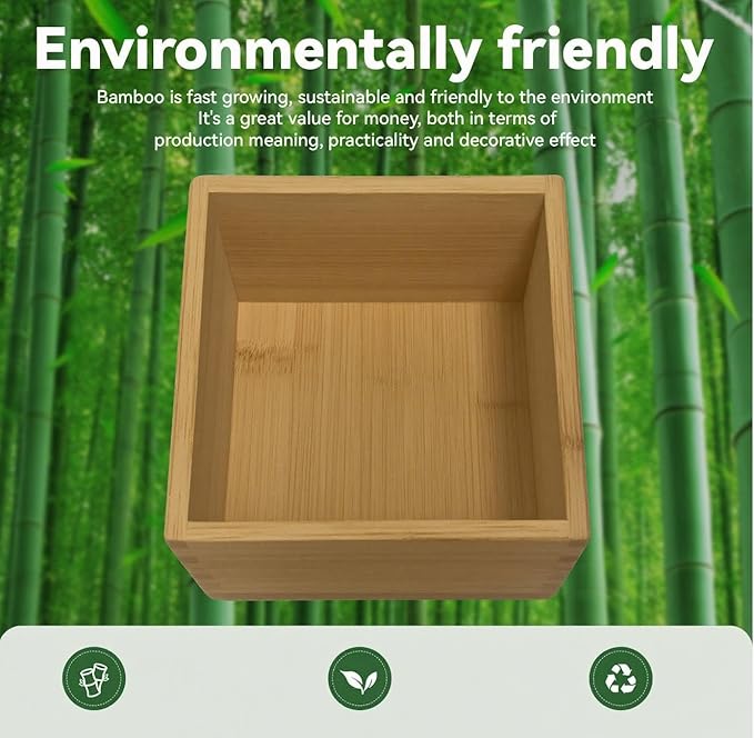 Bamboo Drawer Organizer 4"*4"*2", Bamboo Storage Box for Clothes, Dresser Makeup, Kitchen Utensil, Office Supplies