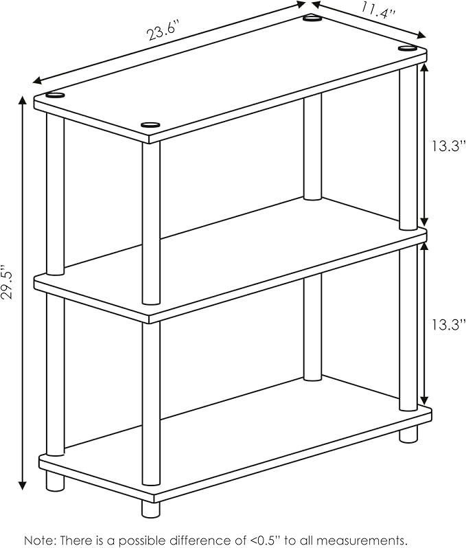 Furinno TURN-N-TUBE Storage Shelves, 3-Tier Book Shelf, Corner Shelf, Toolless Open Shelves, for Organization and Storage, Living Room, Garage, Home Office, Light Blue