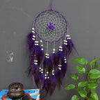 Handmade Dream Catchers Wall Decor,Boho Feather Dreamcatcher with Natural Elements,Unique Home Decor Gift for Bedroom, Living Room (Purple 27.6in)