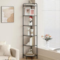 Hzuaneri Corner Shelf Stand, 6-Tier Glass Bookshelf Bookcase, Bathroom Organizer, Plant Stand, Steel Frame, Tempered Glass, Modern Style for Living Room, Bathroom, Kitchen, Black CS90600B