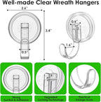 Wreath Hanger, Heavy Duty Suction Cup Hooks for Front Door, Plastic Clear Hooks for Halloween Christmas Wreaths, Welcome Sign, Glass Door, Tile Wall