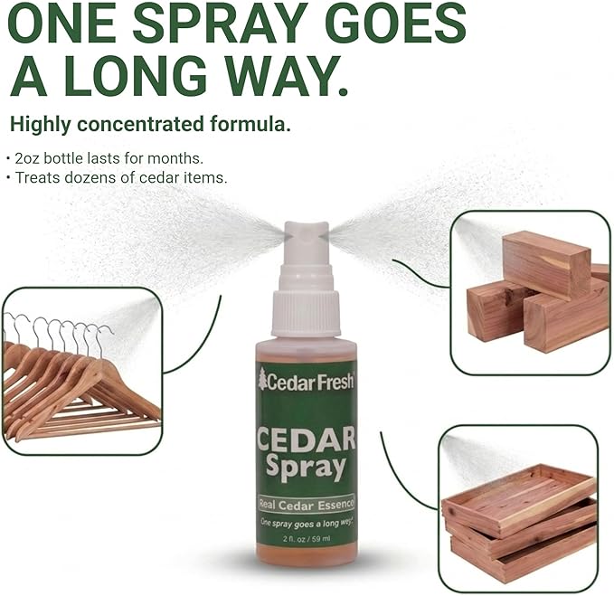 Household Essentials CedarFresh Cedar Power Spray, 2-Ounce Concentrated Essence for Blocks, Hangers, Closets, Drawers, Chests & Wardrobe Freshening