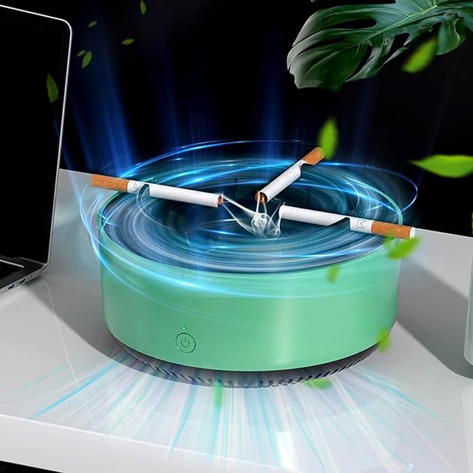 2 in 1 Air Purifier Ashtray Multifunctional Smokeless with Filter,Ashtrays for Cigarettes for Home Indoor Car Office(Green)