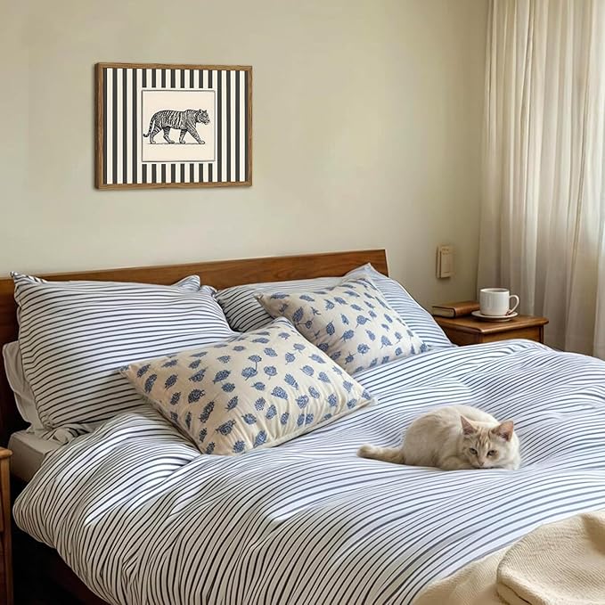 Vintage Tiger Wall Art Wildlife Wall Decor Pictures Black and White Stripe Jungle Animal Poster Canvas Painting Print for Bedroom Living Room Bathroom 12x16 inch Wood Framed