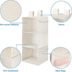 MAX Houser 3-Shelf Hanging Closet Organizers, Collapsible Closet Hanging Shelves for Camper, Nursery Hanging Organizers, Beige, 2-Pack