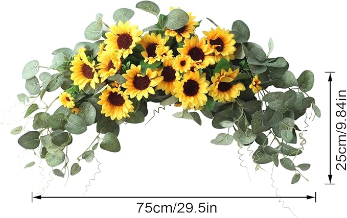 Artificial Sunflower Swag, 30Inch Decorative Flower Swag with Green Leaves Hanging Ornament Floral Swag Door Swag for Door Wedding Party Decoration