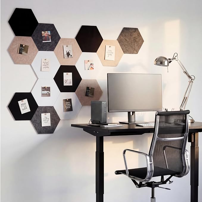 Mindsoft 16 Pcs Hexagon Cork Board for Walls with 50 Wooden Push Pins 12x10 in Felt DIY Tiles Notice with Nano Tape Hanging Bulletin Board for Home Photo Office Memo Note(Classic)