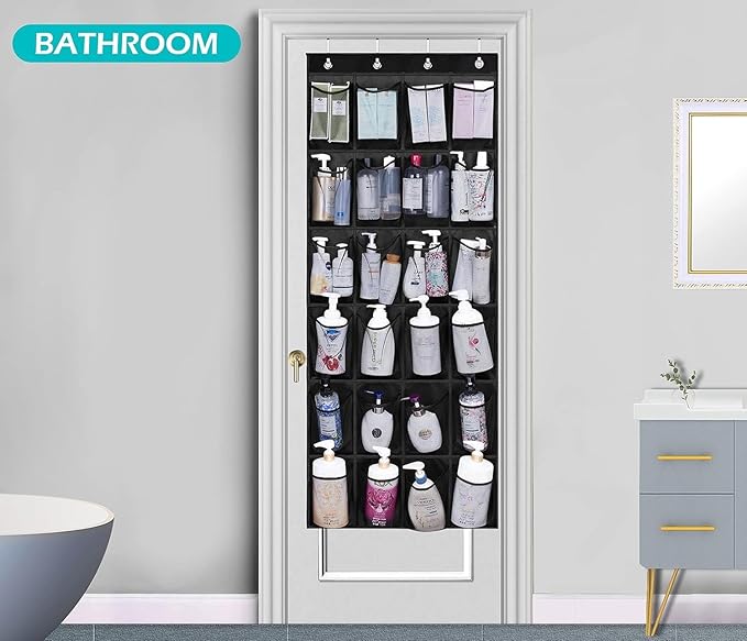 MISSLO Over The Door Shoe Organizer 24 Large Mesh Pockets, Black