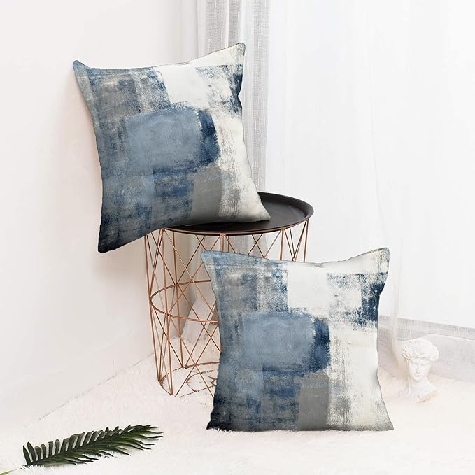 Grey Blue Abstract Art Artwork Pillow Cover, Gallery Modern Decorative Throw Pillows Cushion Cover for Bedroom Sofa Living Room 26 x 26 Inch Set of 2
