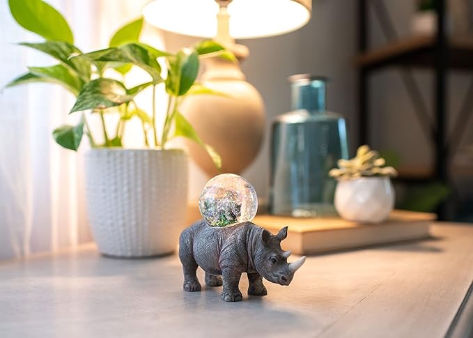 Elanze Designs Rhino Mother and Baby Miniature 45MM Sturdy Polyresin Magical Whimsical Tabletop Dresser Nightstand Glitter Water Snow Globe Figurine Decoration