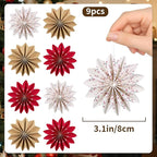 EASY JOY Christmas Hanging Decorations-9Pcs Small Christmas Paper Ornaments 3D White Red Brown Snowflake Ornaments Xmas Tree Decorations Outdoor Indoor for Xmas Boho New Year Home Decor