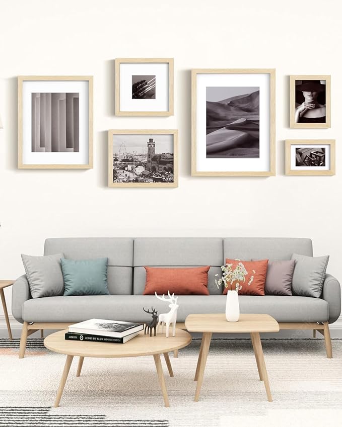 Egofine 8x10 Picture Frames Set of 4, Made of Solid Wood Covered by Plexiglass 4x6 and 5x7 with Mat or 8x10 without Mat, for Table Top Display and Wall Mounting Photo Frame Oak Wood