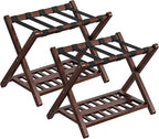 HOOBRO Luggage Racks, Set of 2 Bamboo Suitcase Stands, Folding Luggage Holders, Nylon Strap Support Top, for Guest Room, Hotel, Bedroom, Closet, Dark Brown BR18XLP201