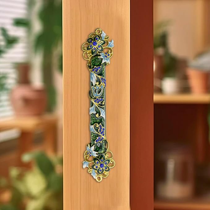 Mezuzah with Scroll for Door, Enamel&Zinc Alloy Blessing Mezuzah Case for Door, Colored Painted Mezuzha Scroll Kosher for Jewish Gifts/Jewish Decor, Christmas (Dark Green, 1.37x5.98 in)