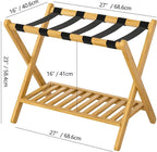 Luggage Racks Suitcase Stand Foldable With Storage Shelf For Guest Room Hotel Essentials Solid Bamboo Heavy-Duty Item Holder Natural