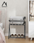 Luggage Rack with Storage Shelf, Foldable Suitcase Stand, Heavy Duty Metal Luggage Holder, 150 lbs Top Capacity, 50 lbs Bottom Shelf, for Guest Room, Bedroom, Hotel LR-BK-1