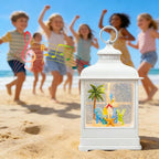 Tropical Beach Vacation Themed Snow Globe Lantern with Music - USB or Battery Powered Light Up Water Lantern with Surfboard Swirling Glitter Water Globe Costal Ocean Decor (Coconut Tree)