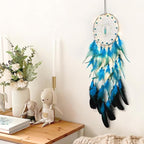 Dremisland Dream Catcher Handmade Blue Feather Dreamcatchers Wall Hanging Elegant Wall Art Room Decoration for Windows Balcony Bedroom Wedding Party Gift for Girls and Kids (Blue-with Lights)