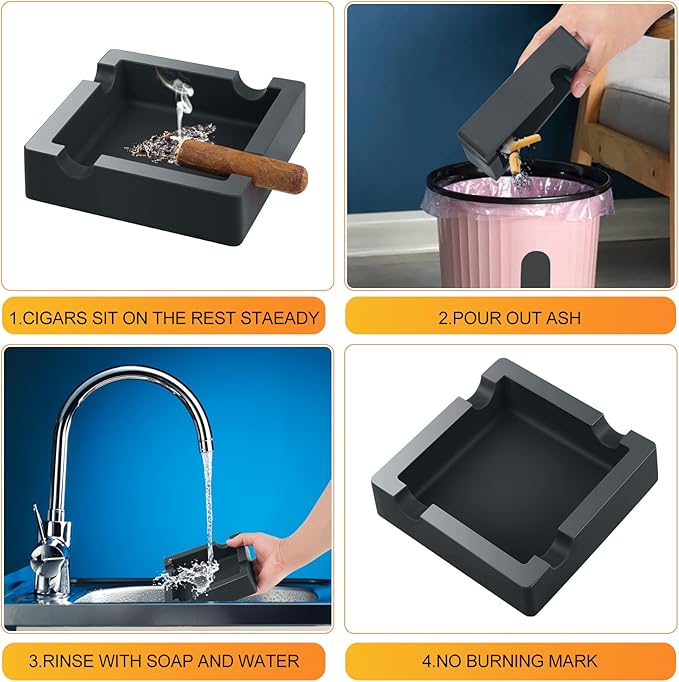 Cigar Ashtray,Silicone Outdoor Ashtray for Outside Patio Indoor,Large Cigar Rests Ash tray Outdoors,Unbreakable/Non-slip/Burn-resistant Ashtrays (Black)