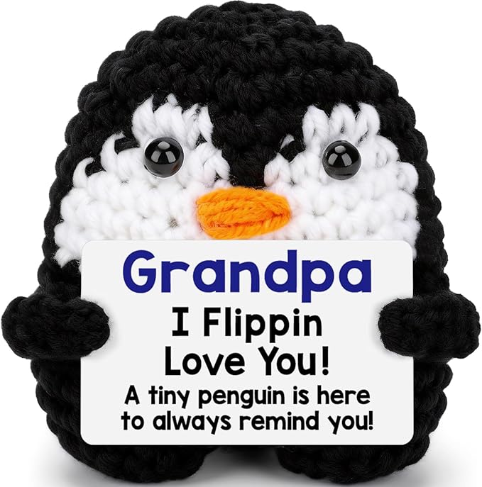 Belatelove Grandpa Gifts for Birthday, Handmade Crochet Mini Penguin Father's Day for Grandpa from Granddaughter Grandson, Funny I Love You Gift for Grandfather Greatgrandpa Easter Decor