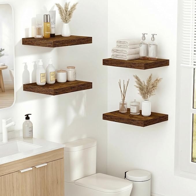 Vivelove 10 Inch Deep Floating Shelves 10 inch Long, 10 x 10 Wide Wall Shelves with Invisible Brackets, for Bedroom Bathroom Living Room Kitchen Office, Farmhouse Home Decor, Set of 2, Rustic Brown