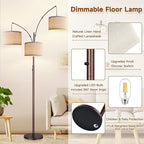 Dimmable Floor Lamp, 3 Lights Brown Arc Floor Lamp, Modern Tall Standing Tree Lamp with Beige Linen Shades & Heavy Base, 3000LM LED Bulbs, Bright Lighting for Living Room, Bedroom, Office & Reading