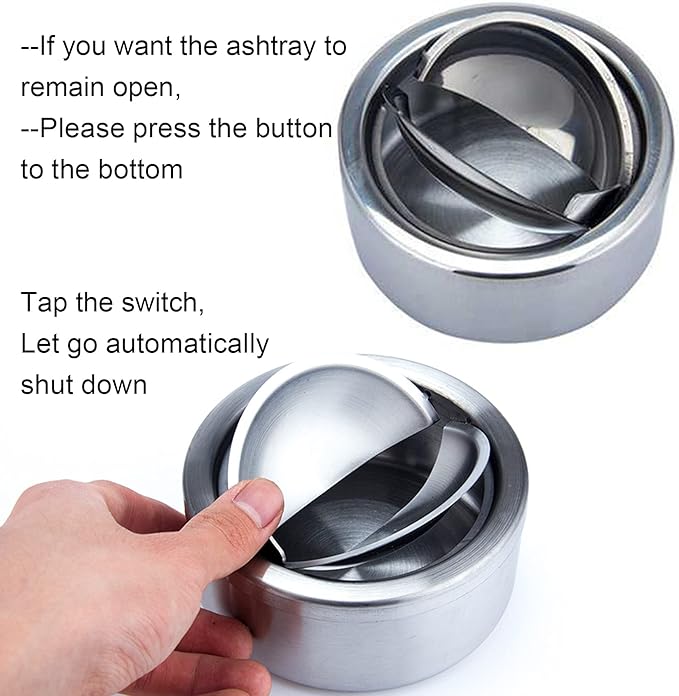 2 Sets Outdoor Ashtray with Lid, hanlongyu Flip Top Stainless Steel Ash Tray, Metal Windproof Cigarette Ashtrays for Indoor or Outdoor Use, Desktop Smoking Ashtray Office Patio Home Decor