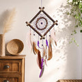 Rattan Dream Catchers with Peacock Feather, Boho Wall Decor Rustic Wooden Native American Wall Art for Bedroom Living Room (Purple Brown)