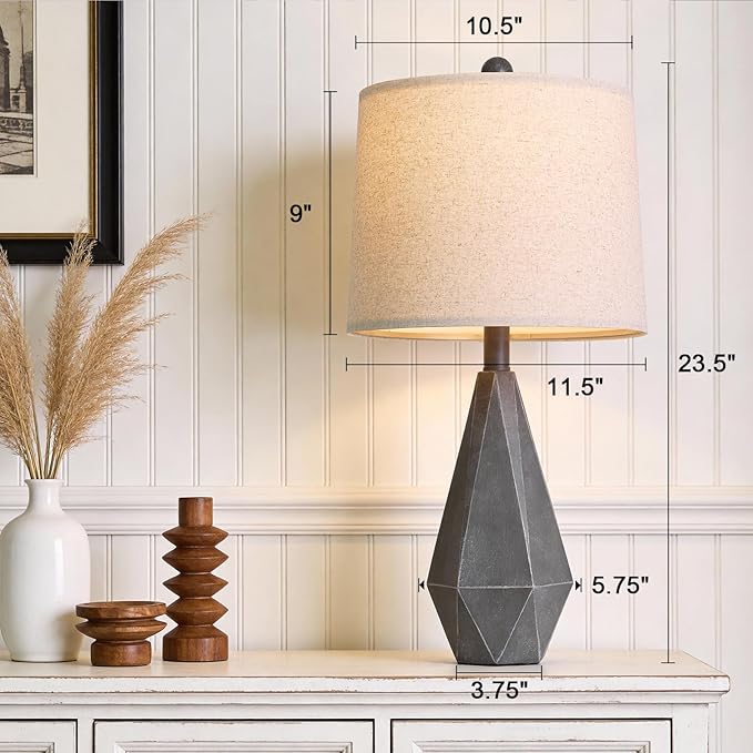 PoKat 23.5'' Farmhouse Table Lamps Set of 2, Rustic Nightstand Lamps for Bedroom, Classic Bedside Lamps for Living Room Office Sideboard with Linen Shade Distressed (Deep Grey)