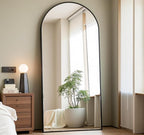 Prywot Arched Full Length Mirror, 70"x26" Free Standing Floor Mirror, Modern Full Body Mirrors with Stand, Wall Mirrors with Aluminum Alloy Frame for Bedroom,Living Room, Black