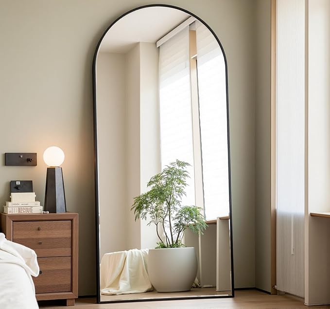Prywot Arched Full Length Mirror, 70"x26" Free Standing Floor Mirror, Modern Full Body Mirrors with Stand, Wall Mirrors with Aluminum Alloy Frame for Bedroom,Living Room, Black