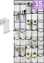 homyfort 35 Large Pocket Over the Door Shoe Organizer, Extra Sturdy Oxford Fabric Hanging Shoe Rack for Door Closet, Wall Mesh Shoe Storage Holder for Mens Women Shoes (White)