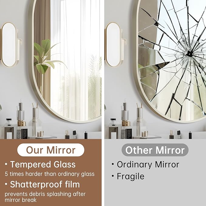 Brushed Nickel Mirror, 24"x36" Oval Bathroom Mirror, Oval Mirror with Brushed Metal Frame, Wall Mount Mirrors Decor for Bathroom, Bedroom, Entryway (Hangs Horizontally or Vertically)
