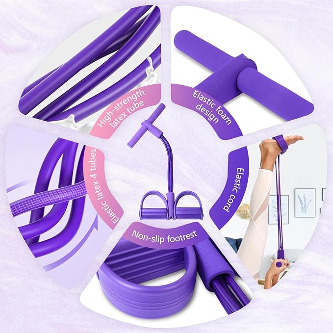 21 Fitness Resistance Bands-4 Tube Pedal Ankle Puller,Upgraded Stretch Bands for Exercise Sit Up Exercise Equipment,Multifunction Tension Rope,Foot Pedal Resistance Bands for Women Men