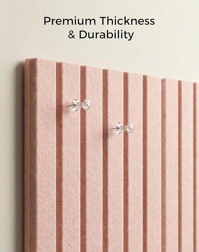 Aothia 12-Pack Felt Bulletin Board Tiles 48"x36", Modular Pin Board for Smooth Walls, Cork Board Alternative for Notes & Photos, 0.35" Thick, 70 Adhesive Tabs & 40 Pins, Pink