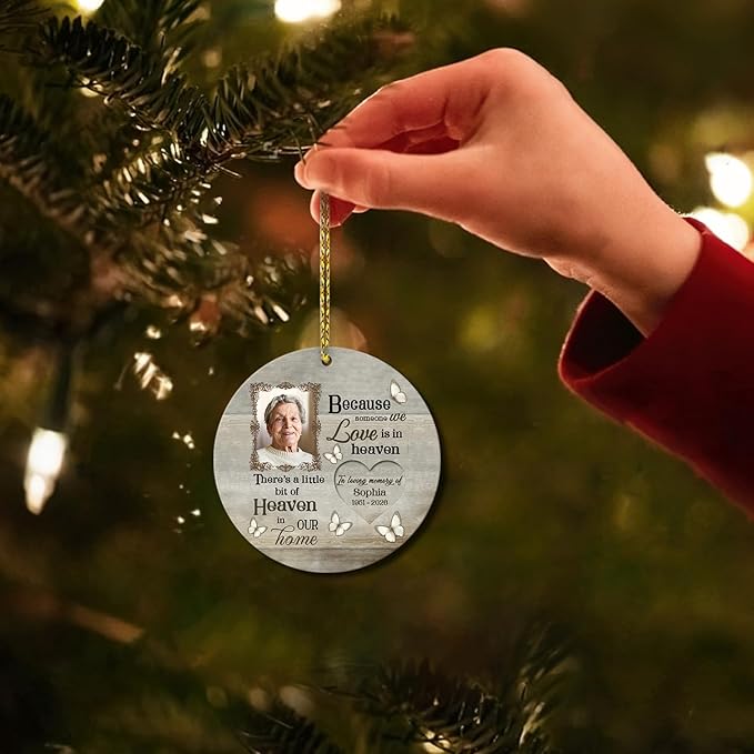 HYTURTLE Personalized Memorial Sympathy Christmas Ornament Gifts for Family Loss of Loved One Mom Dad, Remembrance Gifts for Family Loss, Custom Name Photo & Years Acrylic Circle Ornament