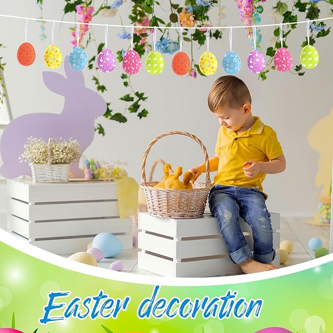 Jutom 54 Pcs Felt Valentine's Day Heart Hanging Ornaments St. Patrick's Day Shamrock Easter Egg Ornaments Heart Shaped Clover Baubles Shamrock Egg Felt Decoration for Holiday Favor (Cute)