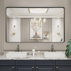 LOAAO Black Metal Framed Bathroom Mirror for Wall, Large 60X36 Inch Rounded Rectangle Mirror, Matte Black Bathroom Vanity Mirror Farmhouse, Anti-Rust, Tempered Glass, Hangs Horizontally or Vertically