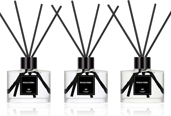 Reed Diffuser Set of 3 for Bathroom Air Fresheners, Oil Diffuser Sticks | Tuberose, Gardenia, Freesia Scent(1.7 fl oz Each Pack) Home Fragrance with 12 Stick Defusers | House Shelf Decor