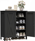 Farmhouse Shoe Cabinet with 2 Barn Doors & Wood Legs, 5-Tier Shoe Storage Cabinet with 3 Adjustable Shelves, Tall Shoe Rack Organizer for Closet, Shoe Organizer for Entryway, Hallway, Black